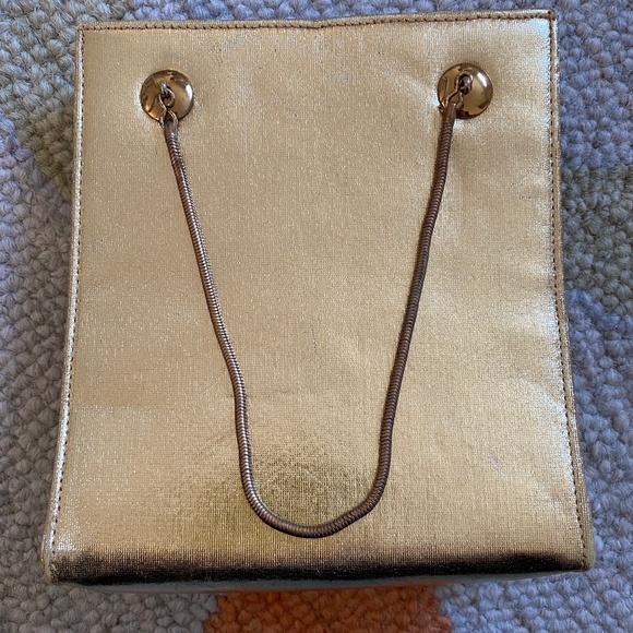 Vintage HL Harry Levine Gold Lamé Evening Handbag & Attached Coin Purse - Picture 2 of 16